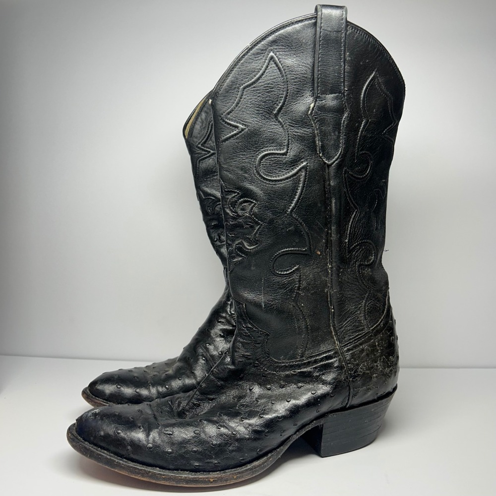 Cowtown Ostrich Leather Western Cowboy Boots Black Mens Size 10 D Handcrafted